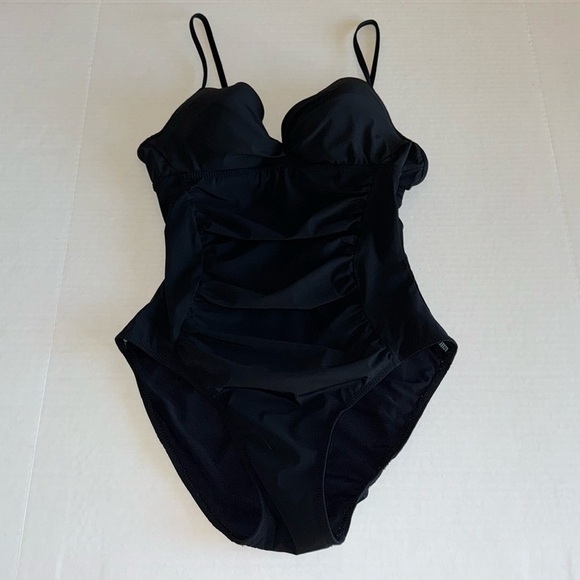 Assets By Sarah Blakely Black Padded Push Up One Piece Swimsuit - Picture 2 of 6